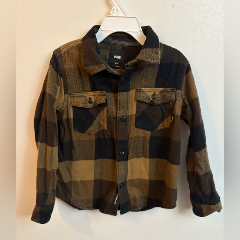 Vans Black and Brown plaid button down shirt 4 years